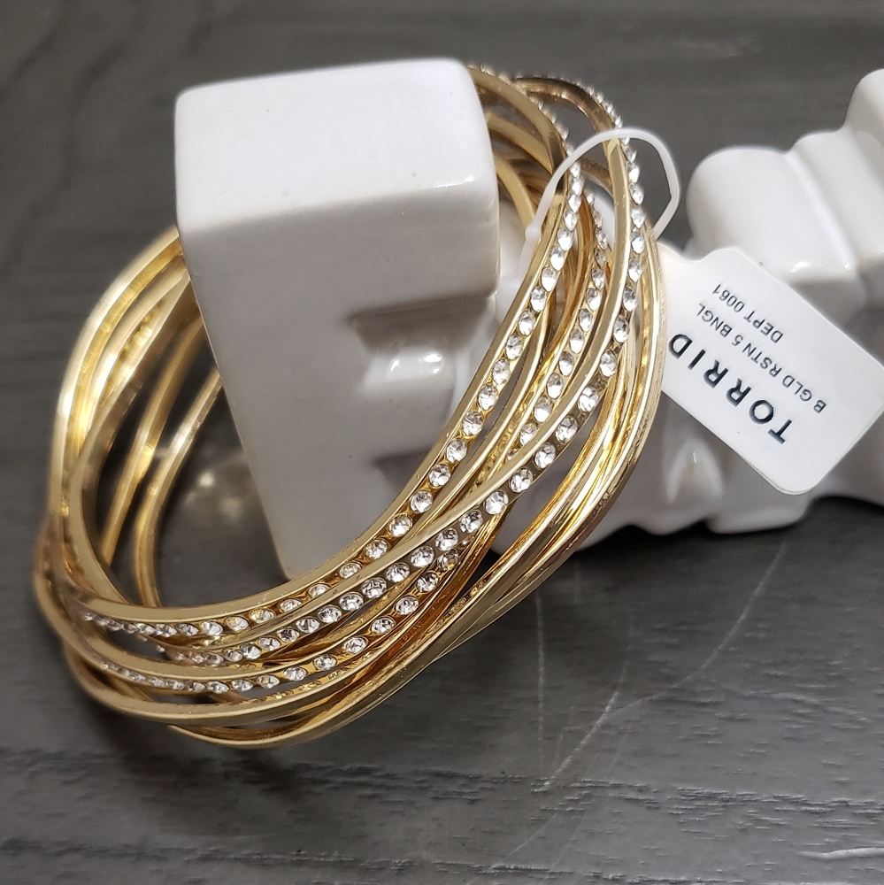 Torrid Gold Diamond Bangles with Diamond Accents 7" for Large Wrists NWT
